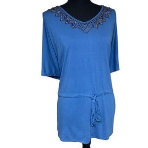 Coldwater Creek Blue Dolman Sleeve Beaded Tunic Top